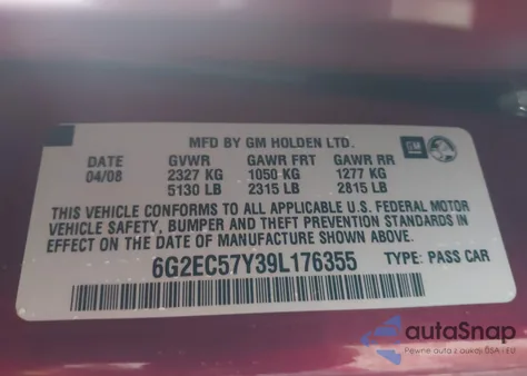 2009 Pontiac G8 Gt z USA, uszkodzony, nr VIN 6G2EC57Y39L176355